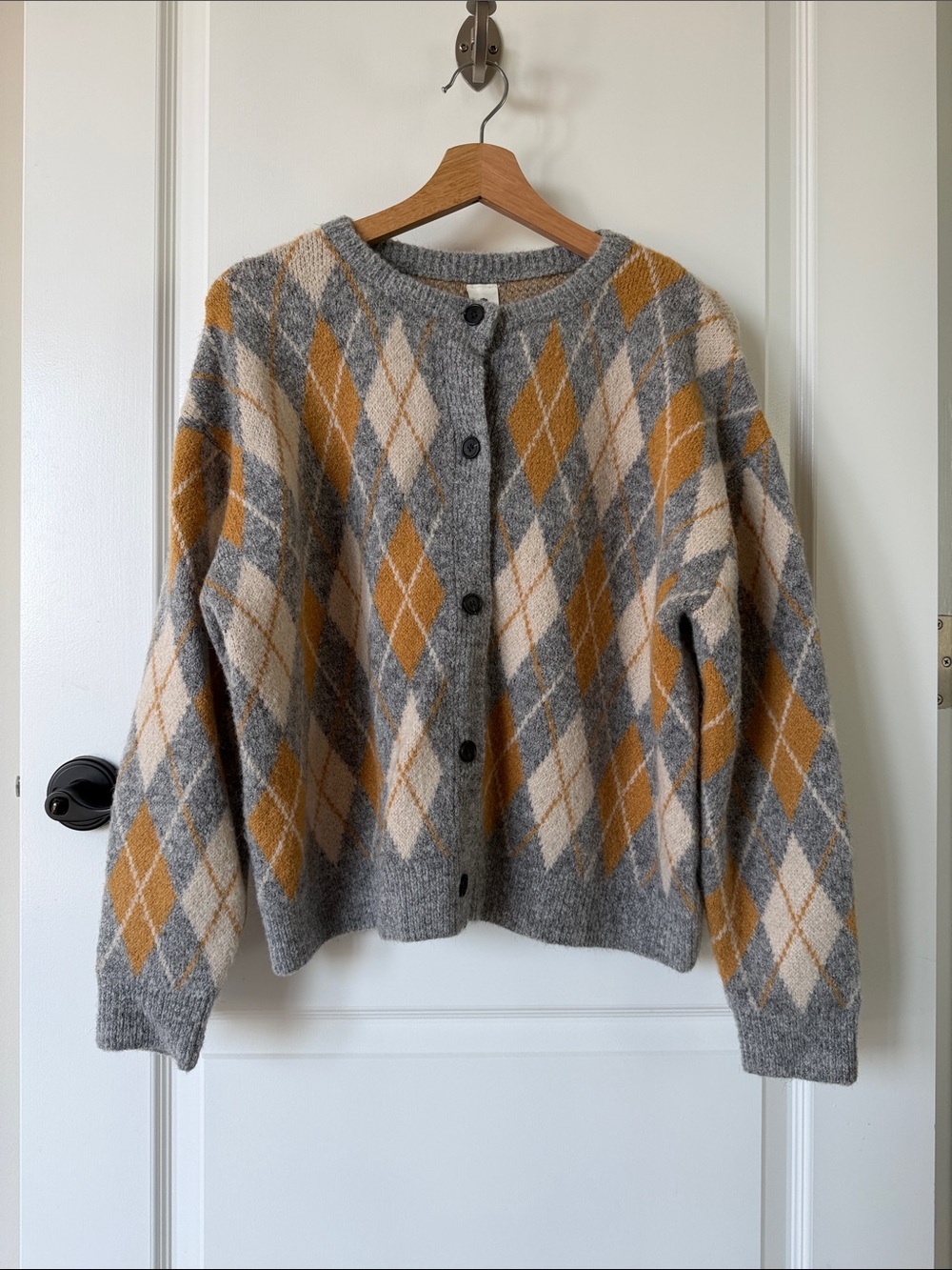Vici Button-Front Sweater Cardigan - Gray, Mustard & Cream